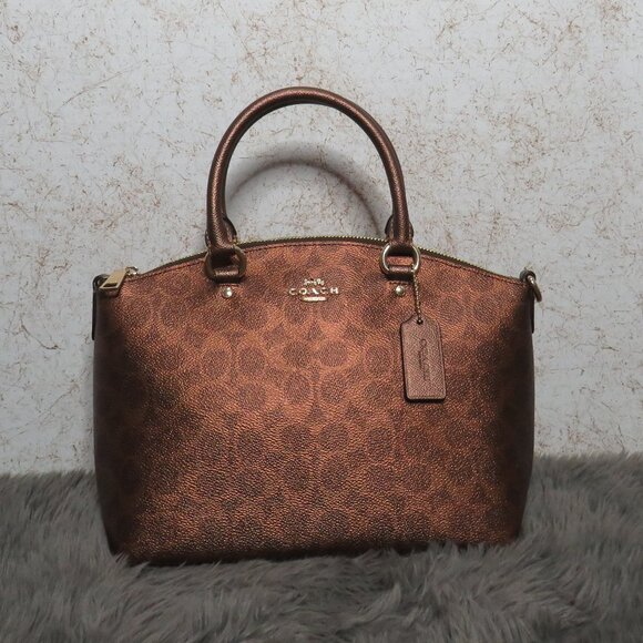 Coach Sadie Satchel in Metallic Signature Canvas (Copper)